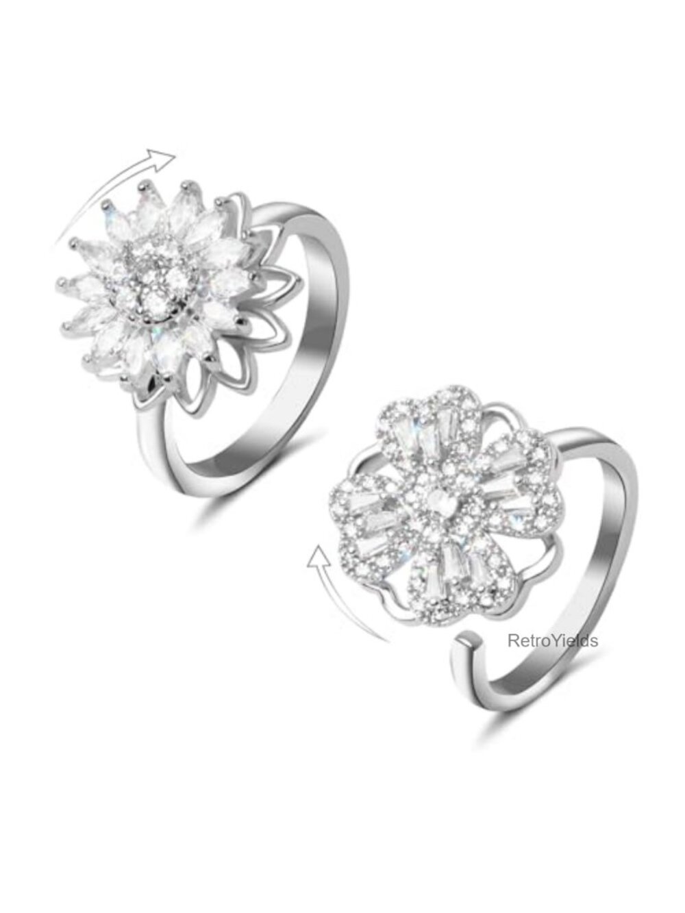 18k White Gold Plated Spinner Rings Set Adjustable Anxiety Relief Stackable